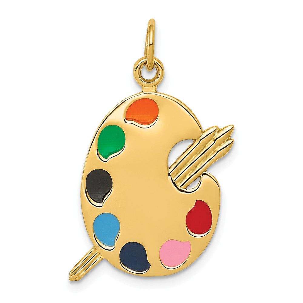 14k Yellow Gold and Enameled Polished Artist Palette Pendant, Item P11103 by The Black Bow Jewelry Co.