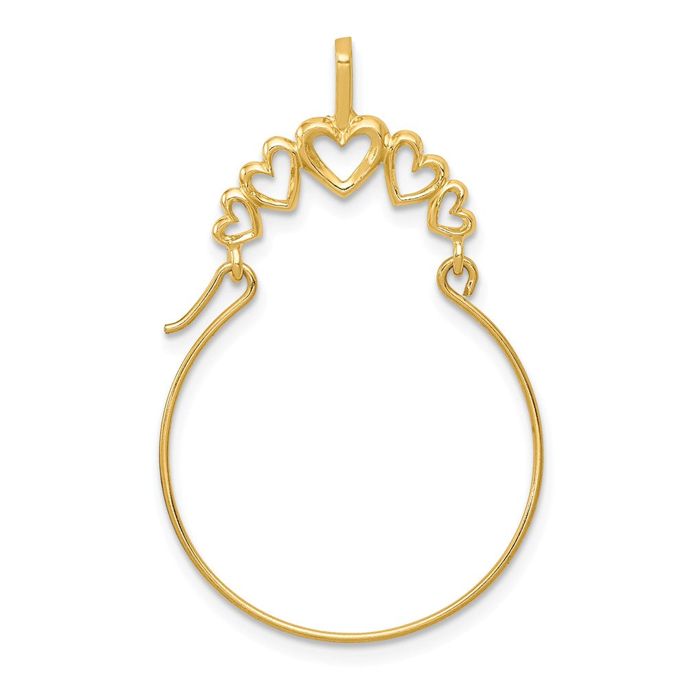 14k Yellow Gold Polished Five Heart Charm Holder Pendant, Item P11107 by The Black Bow Jewelry Co.