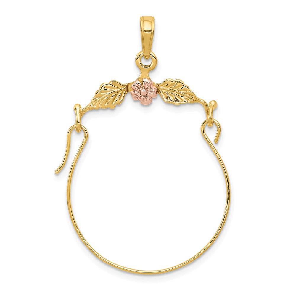14k Yellow and Rose Gold Two Tone Floral Charm Holder Pendant, Item P11108 by The Black Bow Jewelry Co.