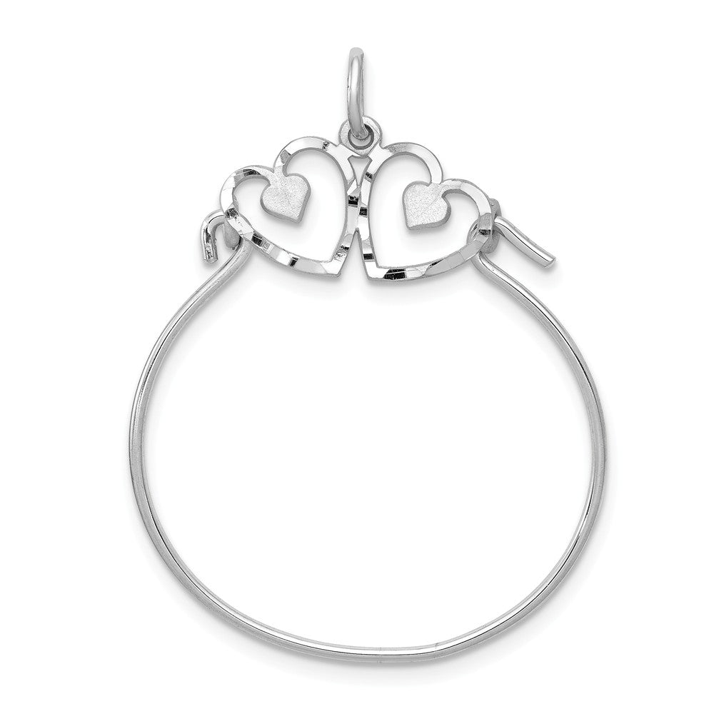 14k White Gold Double Heart Charm Holder Pendant, Item P11110 by The Black Bow Jewelry Co.
