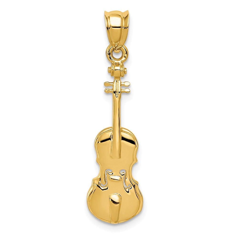 14k Yellow Gold Polished Violin Pendant, Item P11115 by The Black Bow Jewelry Co.