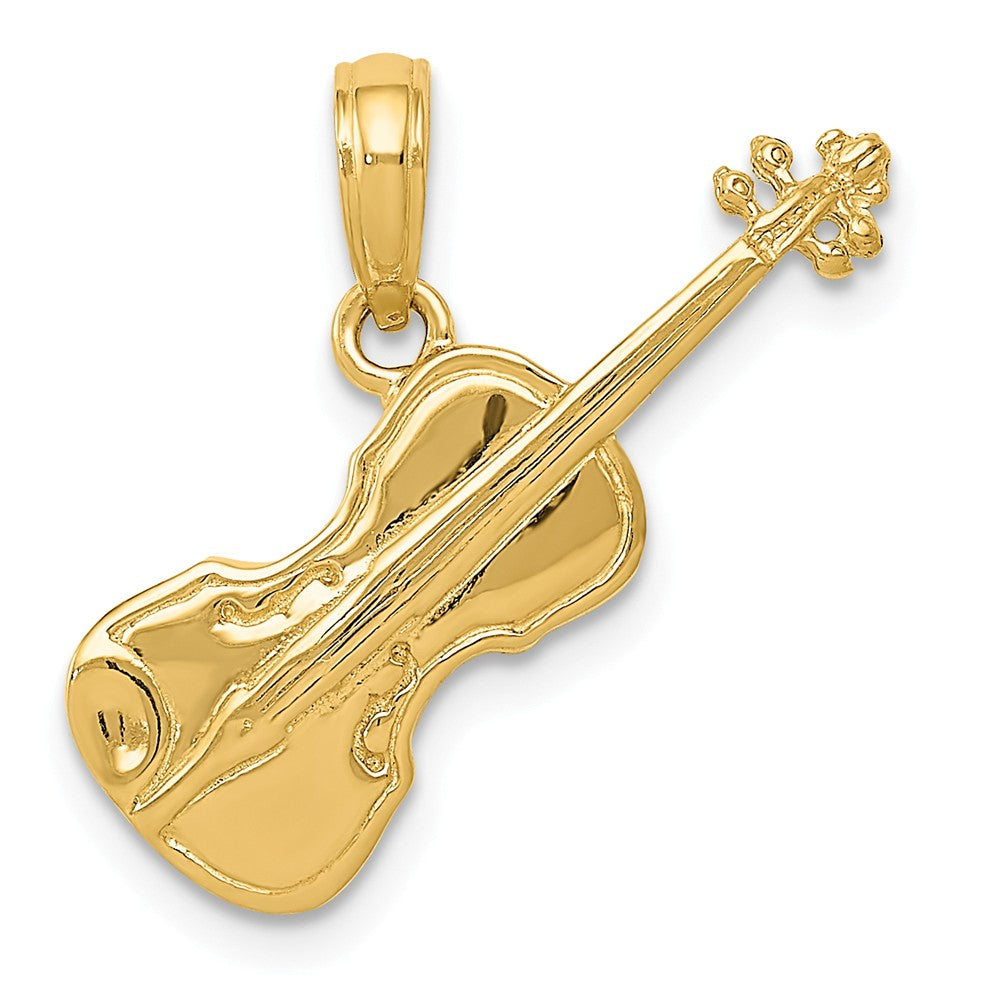 14k Yellow Gold 3D Violin Pendant, Item P11116 by The Black Bow Jewelry Co.
