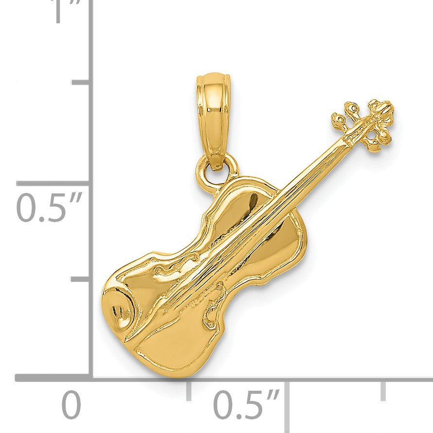Alternate view of the 14k Yellow Gold 3D Violin Pendant by The Black Bow Jewelry Co.