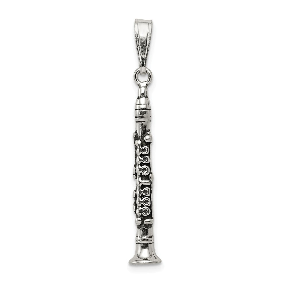 Sterling Silver 3D Antiqued Clarinet Pendant, Item P11120 by The Black Bow Jewelry Co.
