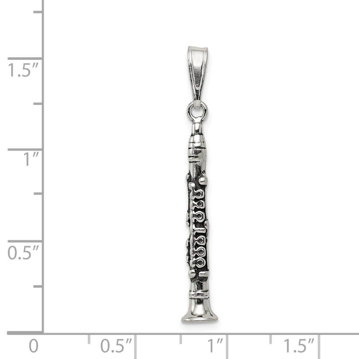 Alternate view of the Sterling Silver 3D Antiqued Clarinet Pendant by The Black Bow Jewelry Co.