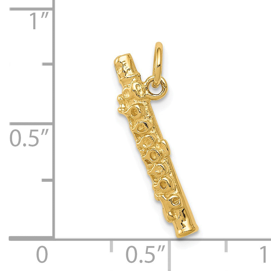 Alternate view of the 14k Yellow Gold 3D Flute Pendant by The Black Bow Jewelry Co.