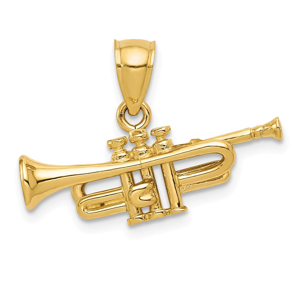 14k Yellow Gold 3D Horizontal Trumpet Pendant, Item P11125 by The Black Bow Jewelry Co.