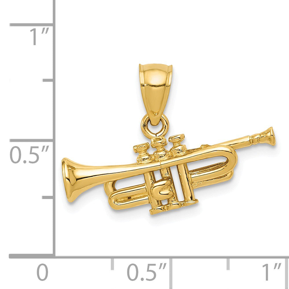 Alternate view of the 14k Yellow Gold 3D Horizontal Trumpet Pendant by The Black Bow Jewelry Co.
