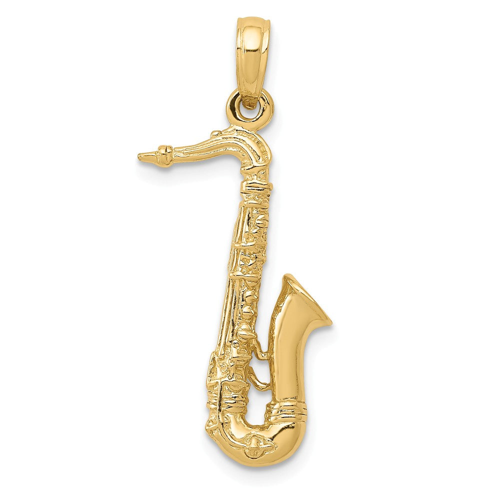 14k Yellow Gold 3D Tenor Saxophone Pendant, Item P11130 by The Black Bow Jewelry Co.