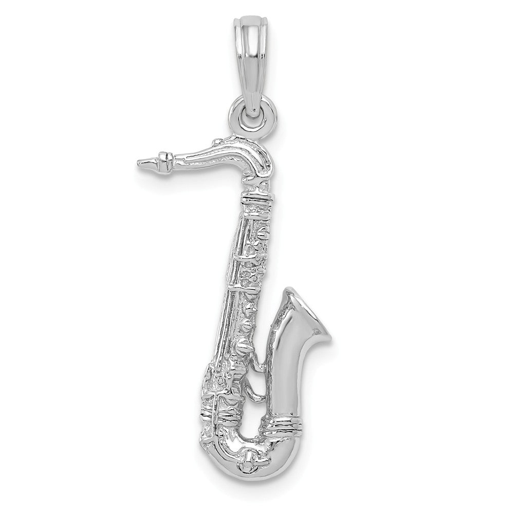14k White Gold 3D Tenor Saxophone Pendant, Item P11131 by The Black Bow Jewelry Co.