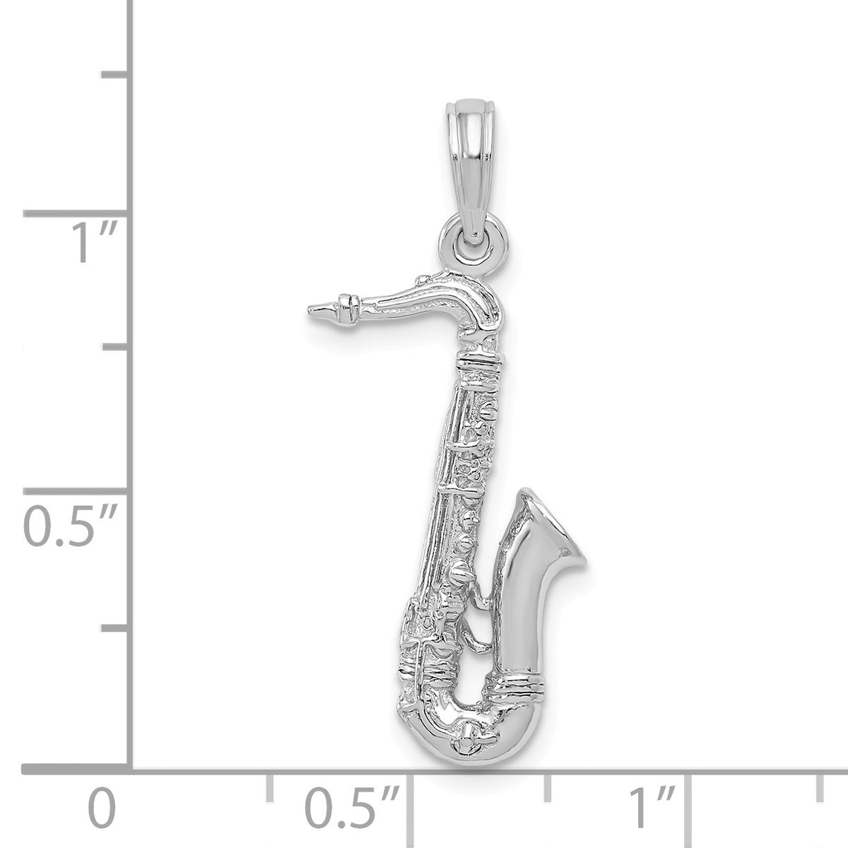 Alternate view of the 14k White Gold 3D Tenor Saxophone Pendant by The Black Bow Jewelry Co.