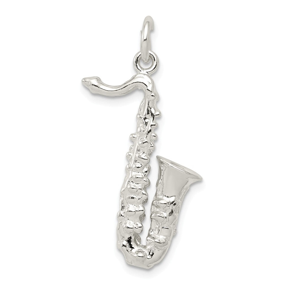 Sterling Silver 3D Saxophone Pendant, Item P11132 by The Black Bow Jewelry Co.