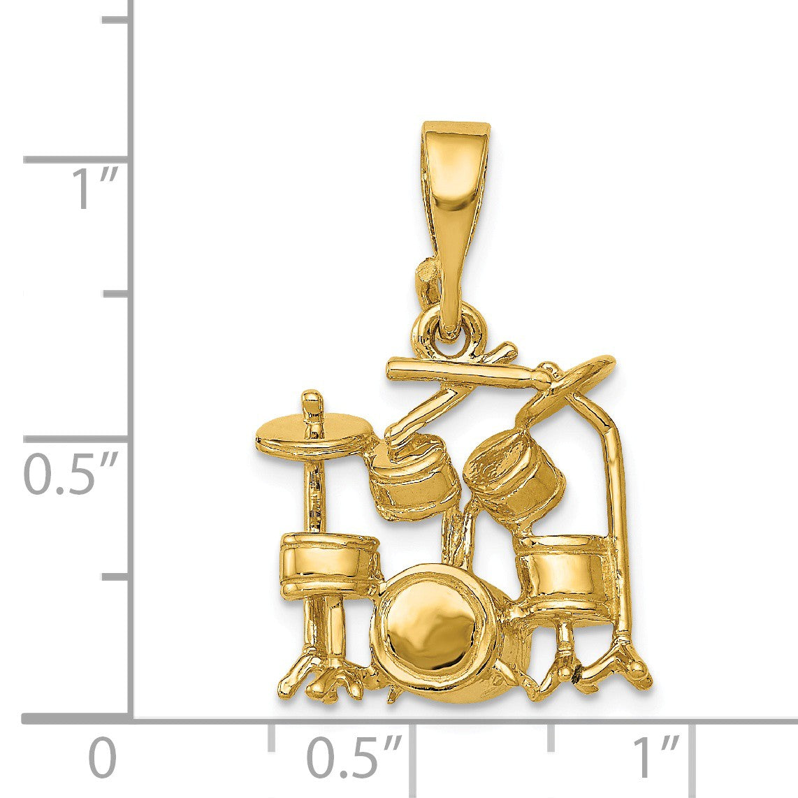 Alternate view of the 14k Yellow Gold 2D Polished Drum Set Pendant by The Black Bow Jewelry Co.