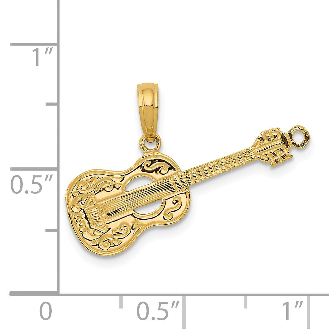 Alternate view of the 14k Yellow Gold Classical Guitar Pendant by The Black Bow Jewelry Co.