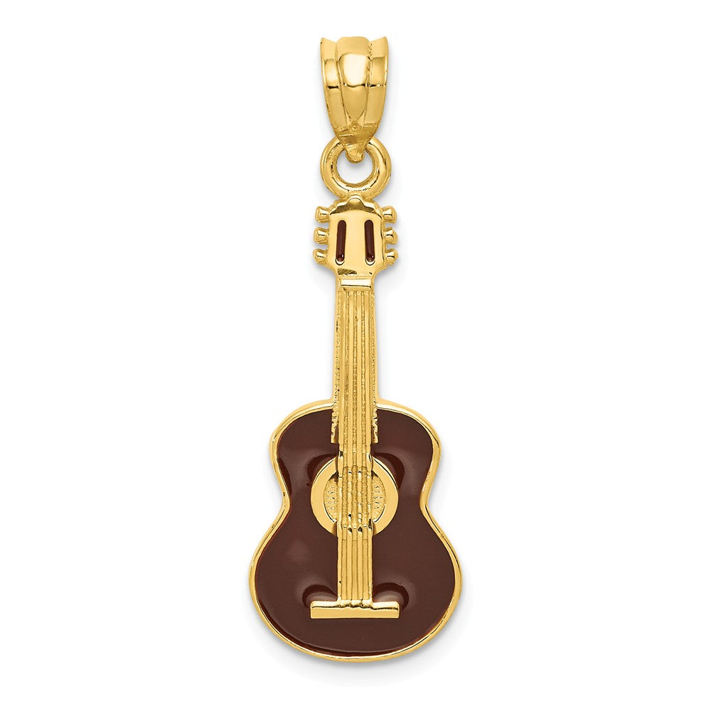 14k Yellow Gold Black Enameled Acoustic Guitar Pendant, Item P11144 by The Black Bow Jewelry Co.