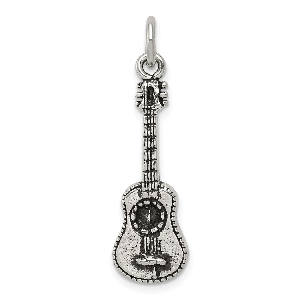 Sterling Silver 3D Antiqued Acoustic Guitar Pendant, Item P11147 by The Black Bow Jewelry Co.