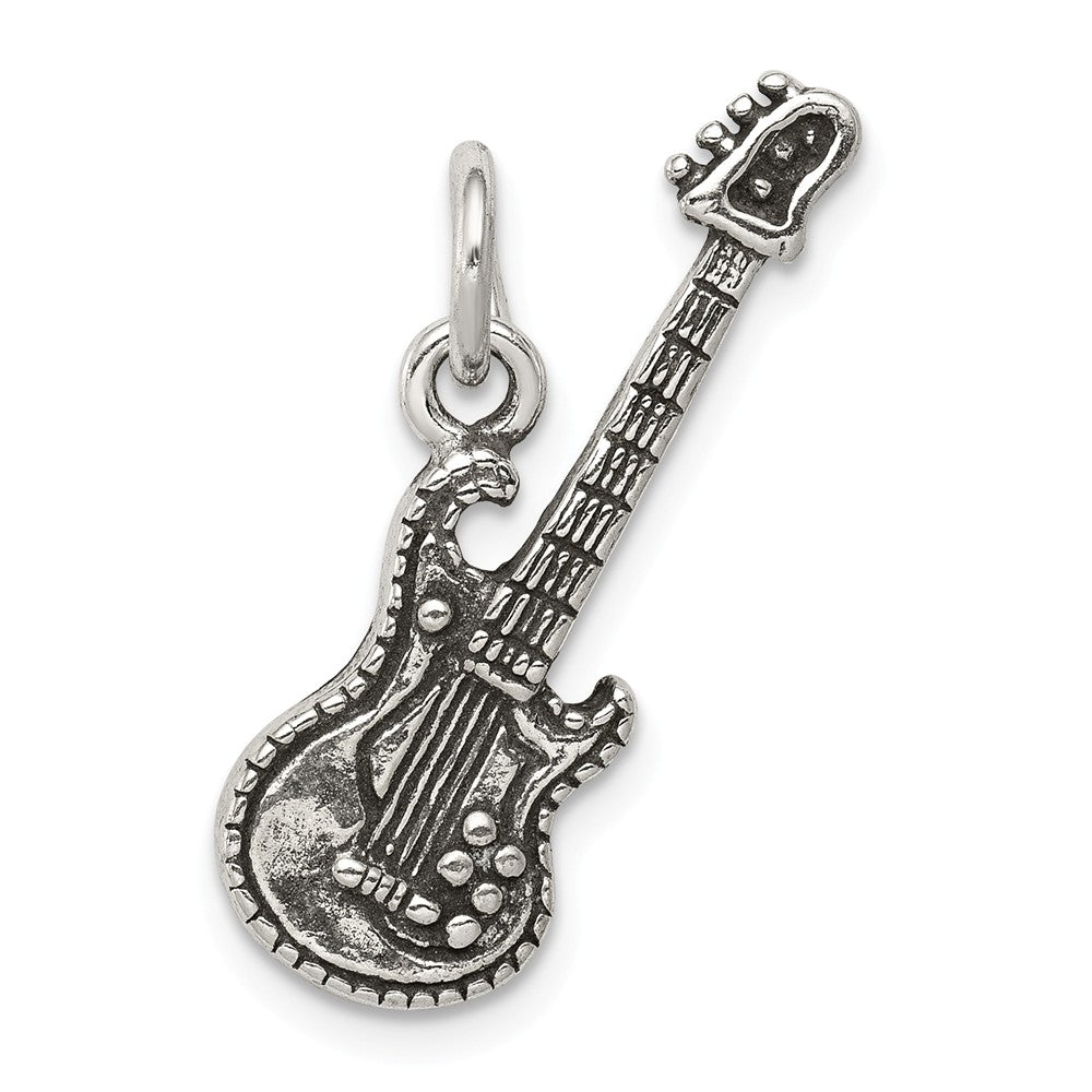 Sterling Silver 3D Antiqued Electric Guitar Pendant, Item P11148 by The Black Bow Jewelry Co.