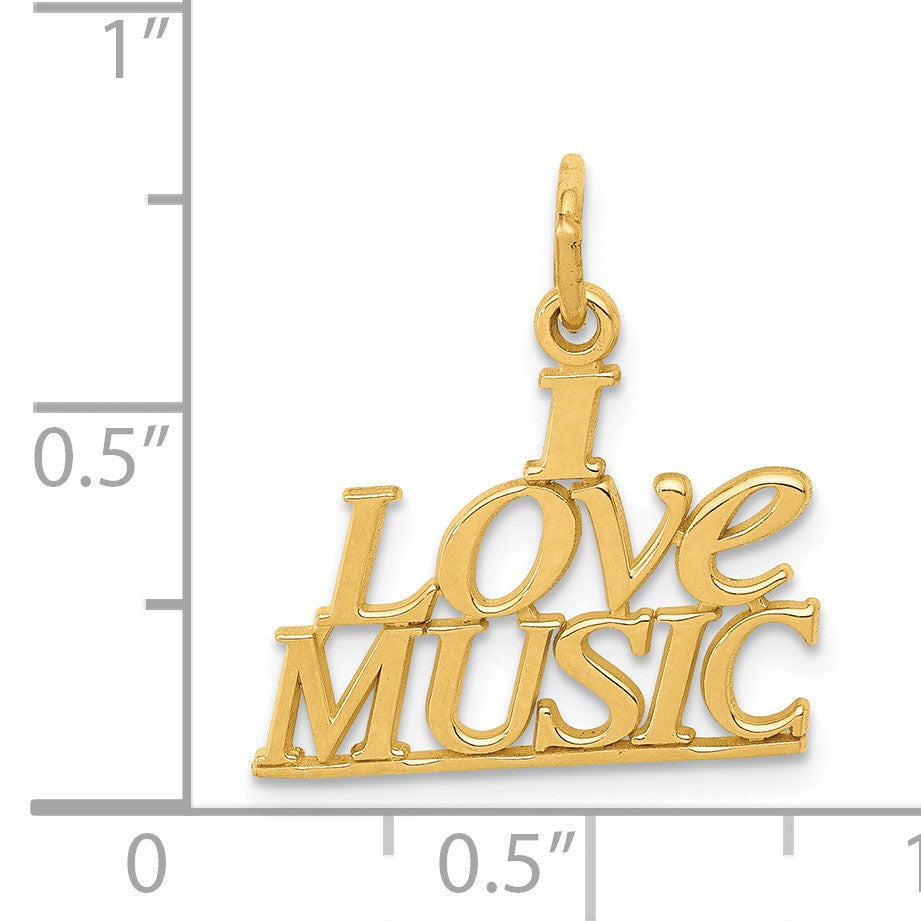 Alternate view of the 14k Yellow Gold Polished I love Music Script Pendant by The Black Bow Jewelry Co.