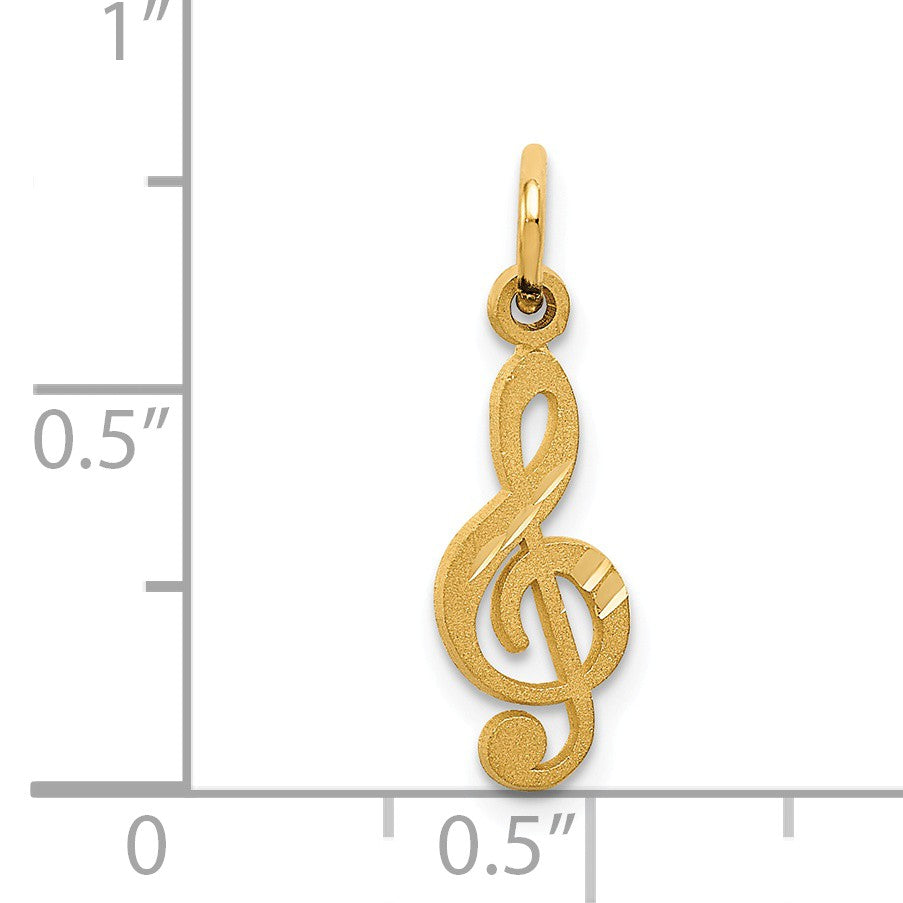 Alternate view of the 14k Yellow Gold Satin and Diamond Cut Treble Clef Charm by The Black Bow Jewelry Co.