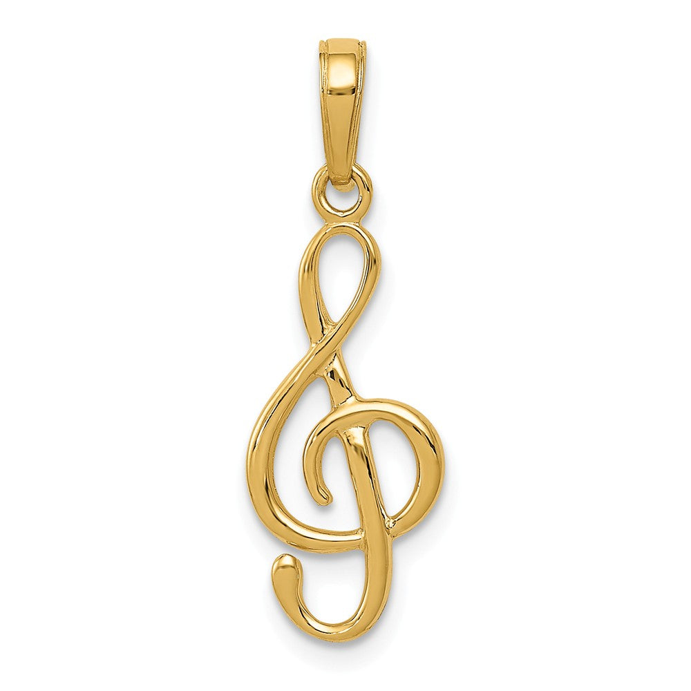 14k Yellow Gold 3D Polished Clef Note Pendant, Item P11169 by The Black Bow Jewelry Co.