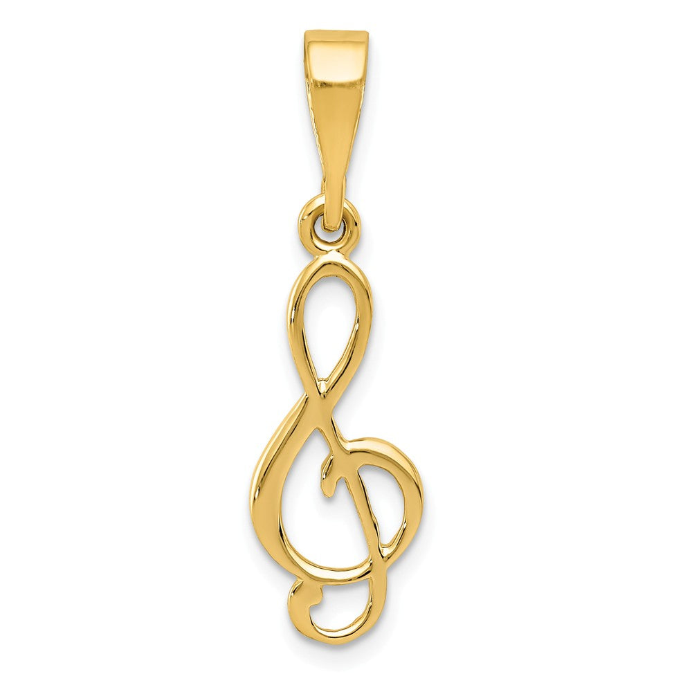 14k Yellow Gold Flat Back Treble Clef Pendant, Item P11170 by The Black Bow Jewelry Co.