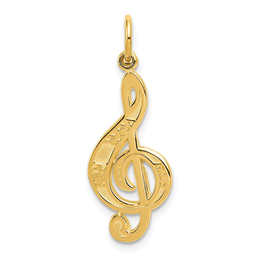 14k Yellow Gold Treble Clef with Music Notes Pendant, Item P11173 by The Black Bow Jewelry Co.