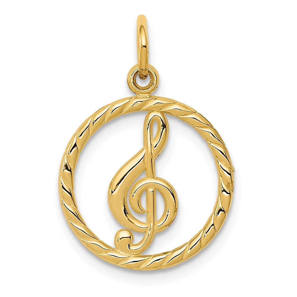 14k Yellow Gold Treble Clef Circle Charm, 15mm, Item P11177 by The Black Bow Jewelry Co.