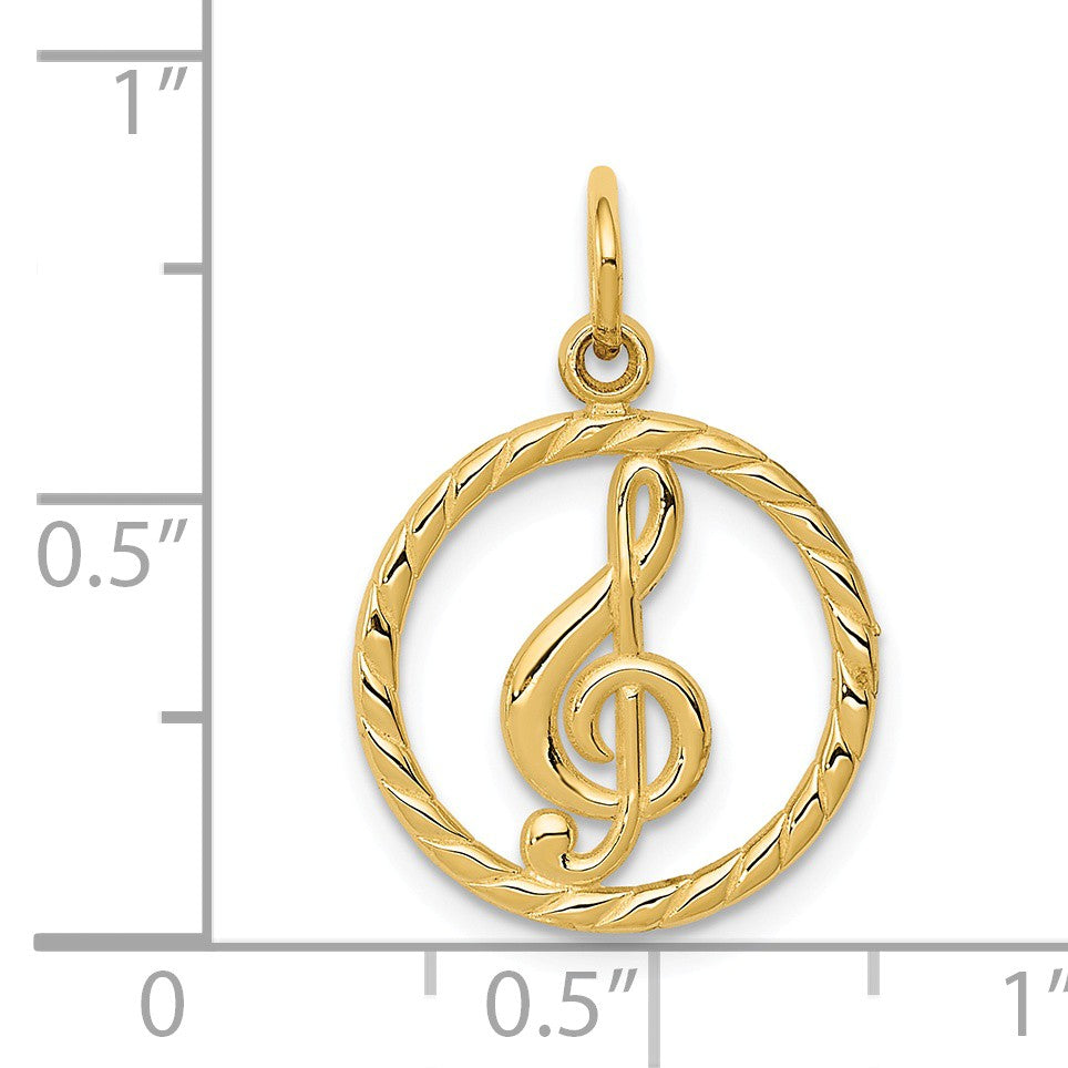 Alternate view of the 14k Yellow Gold Treble Clef Circle Charm, 15mm by The Black Bow Jewelry Co.