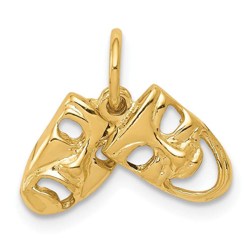 14k Yellow Gold Small Comedy and Tragedy Mask Charm, Item P11187 by The Black Bow Jewelry Co.