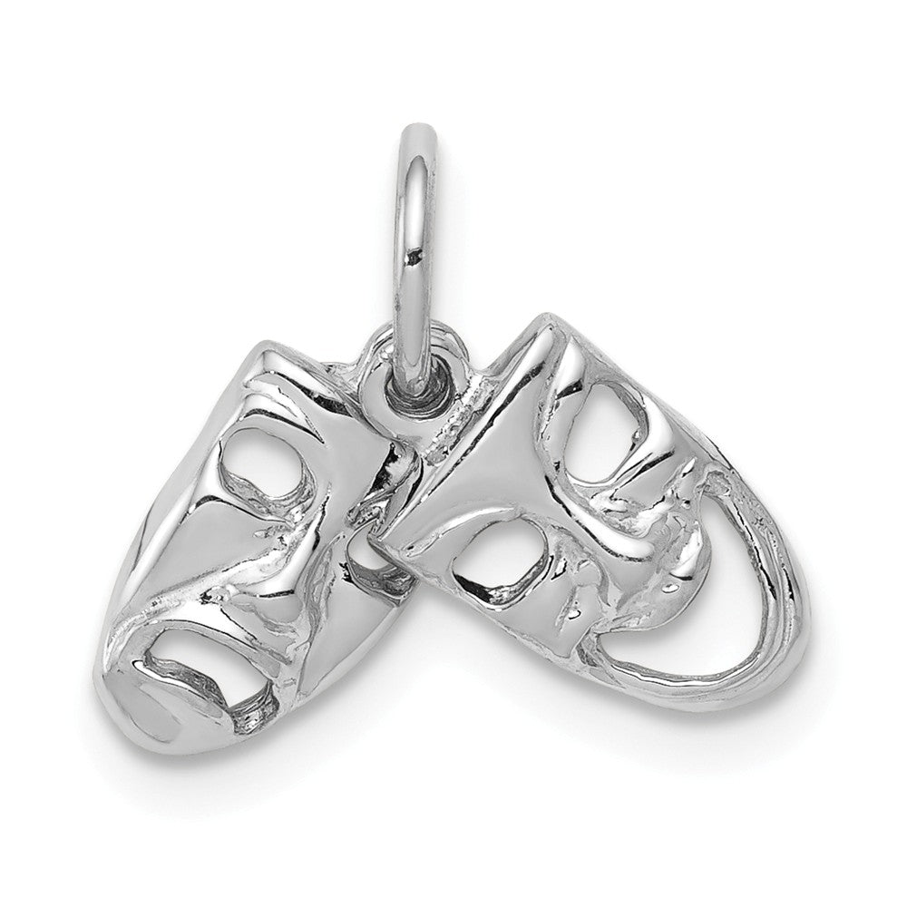 14k White Gold Small Comedy and Tragedy Mask Charm, Item P11188 by The Black Bow Jewelry Co.