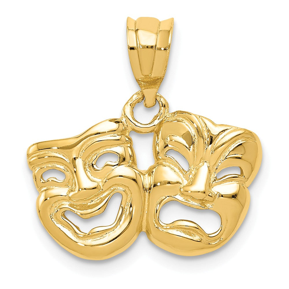 14k Yellow Gold Polished Comedy and Tragedy Pendant, Item P11190 by The Black Bow Jewelry Co.
