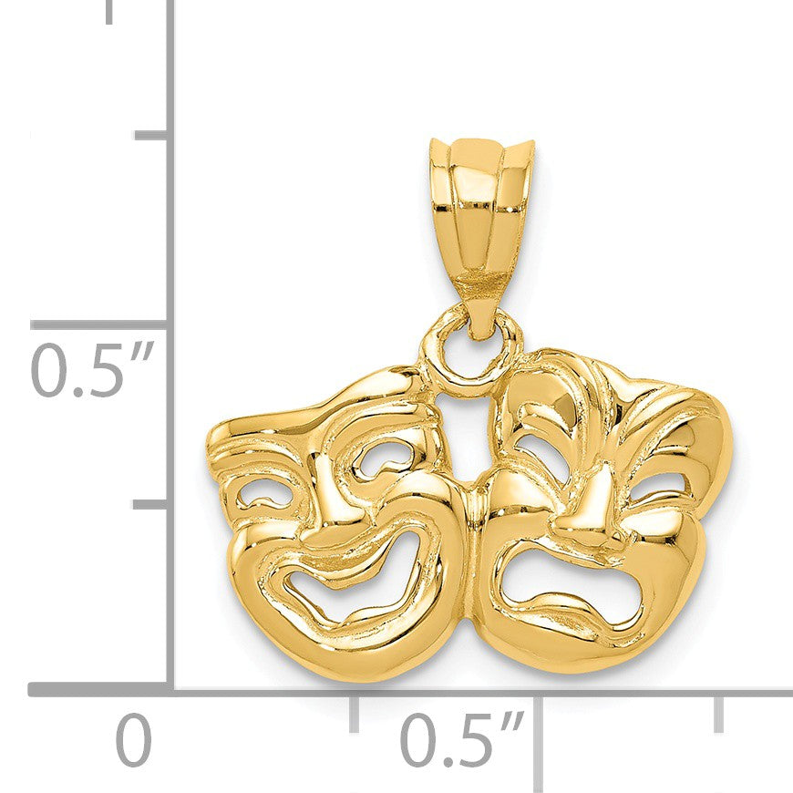 Alternate view of the 14k Yellow Gold Polished Comedy and Tragedy Pendant by The Black Bow Jewelry Co.