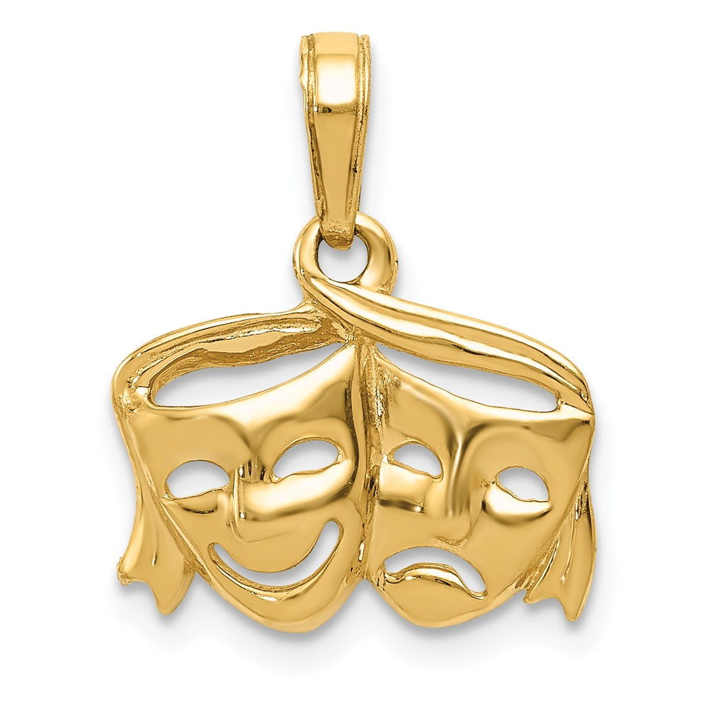 14k Yellow Gold Satin Polished Comedy and Tragedy Pendant, Item P11192 by The Black Bow Jewelry Co.