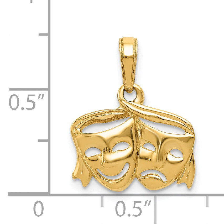 Alternate view of the 14k Yellow Gold Satin Polished Comedy and Tragedy Pendant by The Black Bow Jewelry Co.