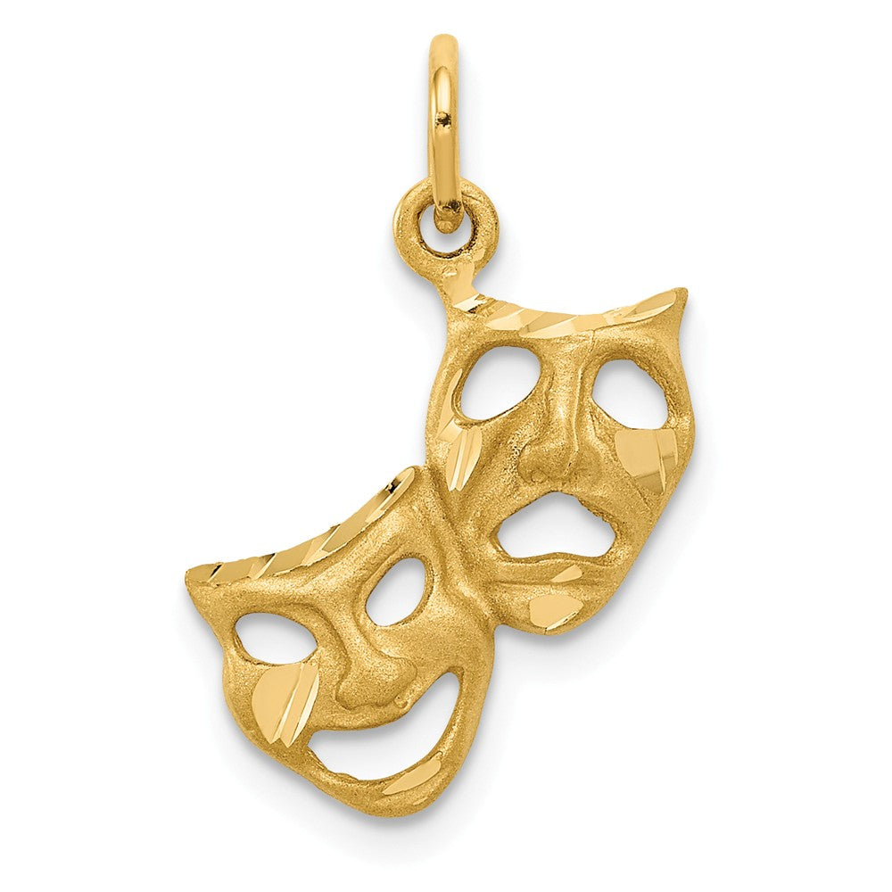14k Yellow Gold Satin Diamond Cut Comedy and Tragedy Mask Charm, Item P11193 by The Black Bow Jewelry Co.