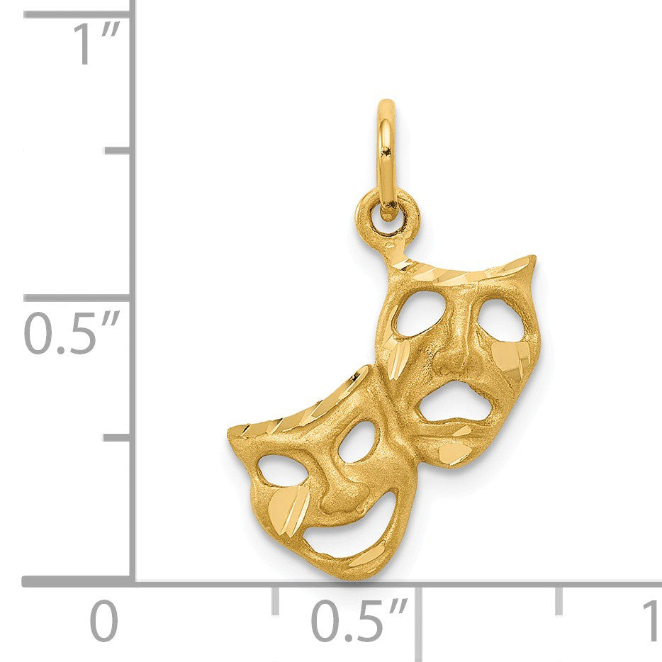 Alternate view of the 14k Yellow Gold Satin Diamond Cut Comedy and Tragedy Mask Charm by The Black Bow Jewelry Co.