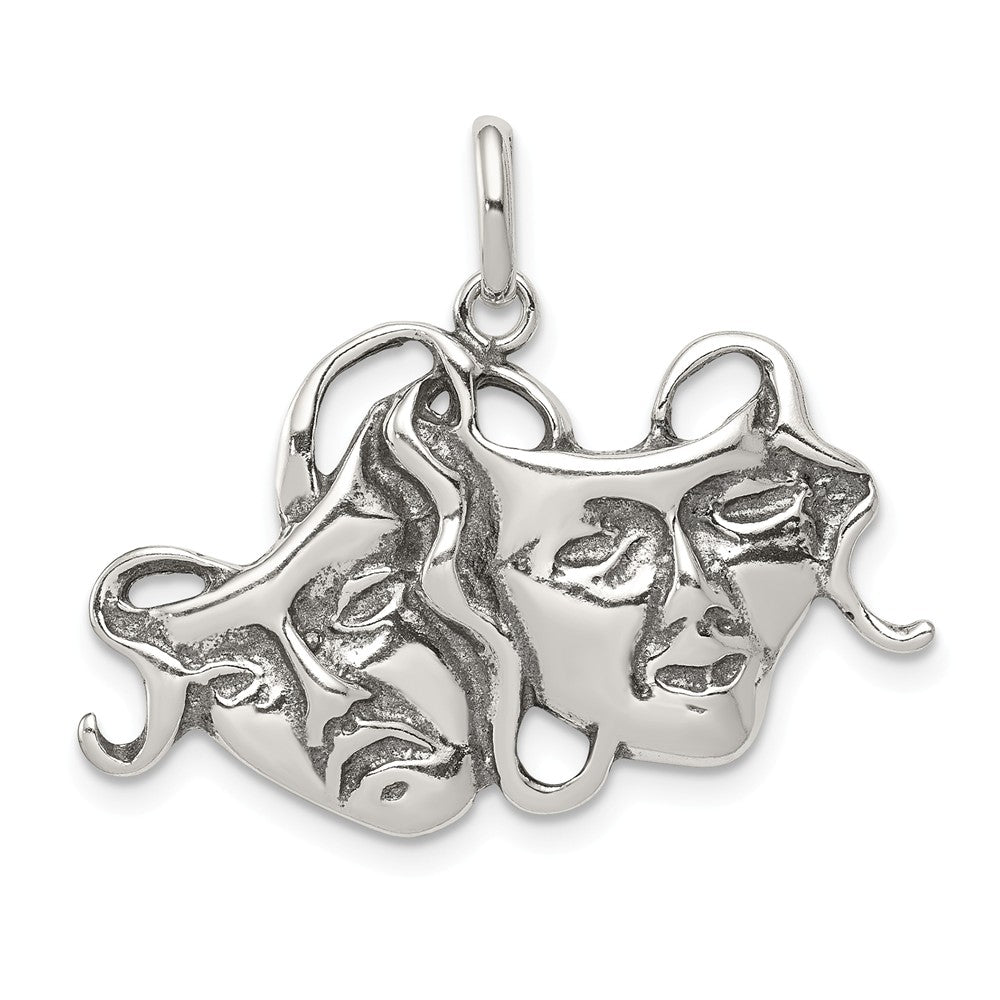 Sterling Silver Antiqued Comedy and Tragedy Mask Pendant, Item P11196 by The Black Bow Jewelry Co.