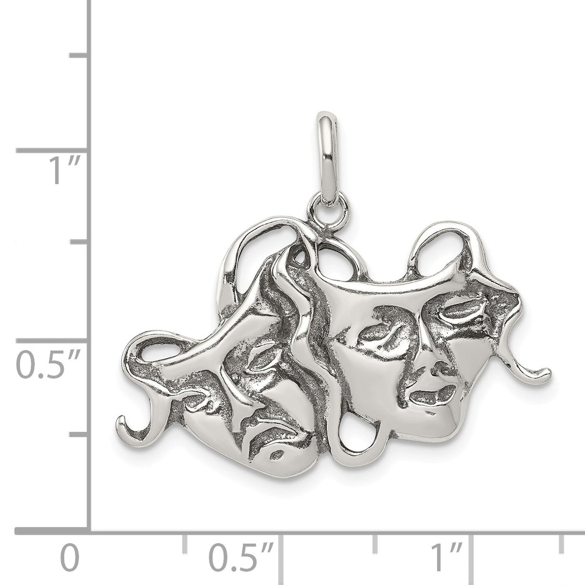 Alternate view of the Sterling Silver Antiqued Comedy and Tragedy Mask Pendant by The Black Bow Jewelry Co.