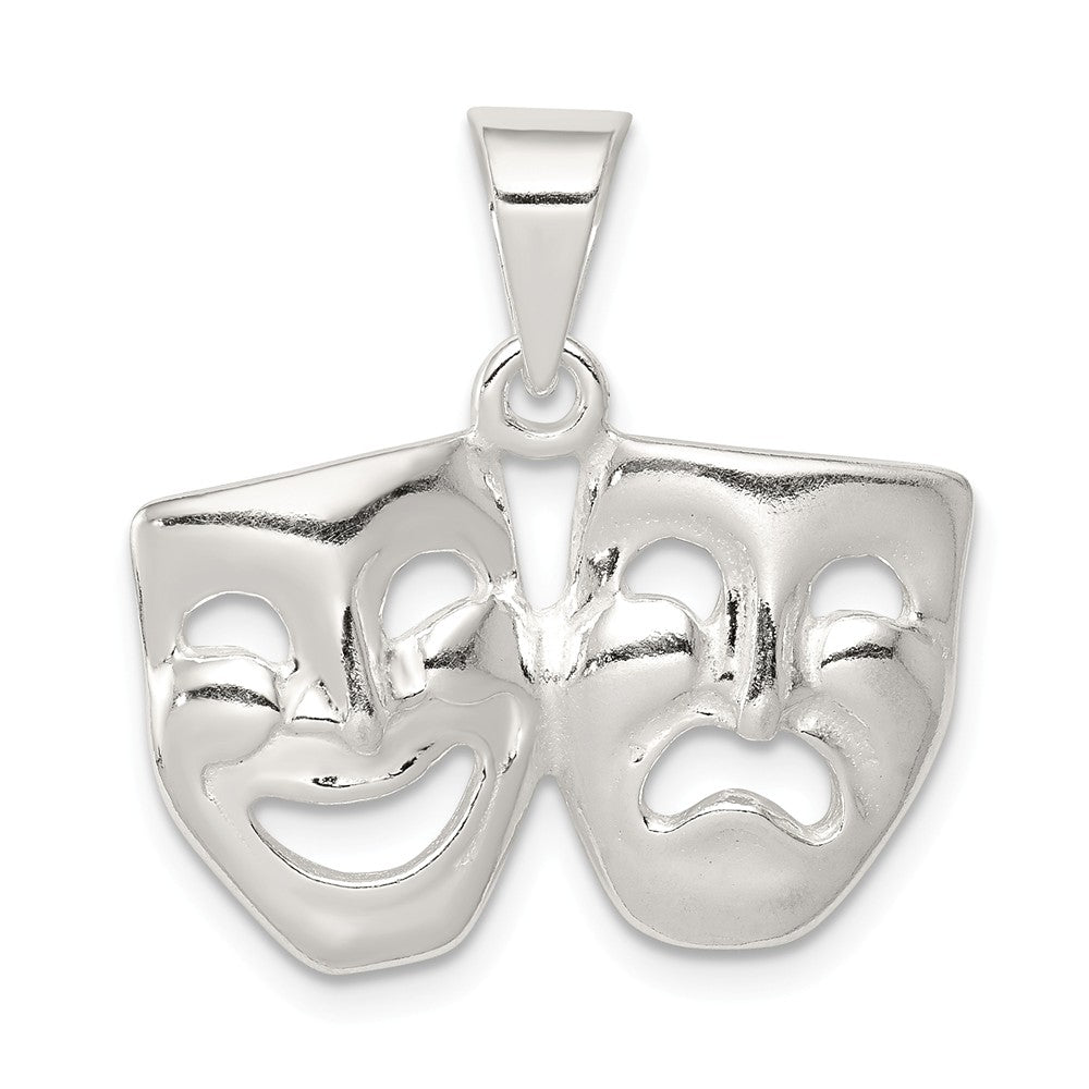 Sterling Silver Polished Comedy and Tragedy Mask Pendant, Item P11198 by The Black Bow Jewelry Co.