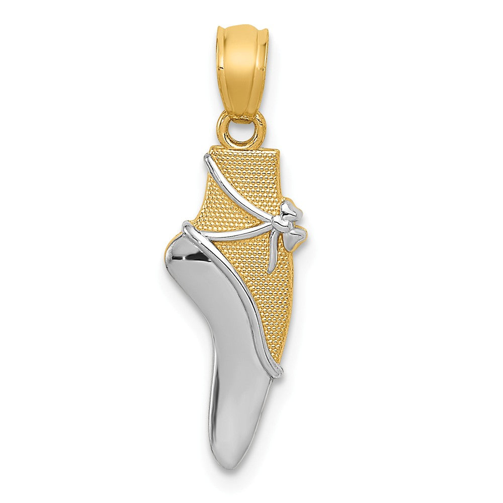 14k Yellow Gold and White Rhodium Two Tone Ballet Shoe Pendant, Item P11208 by The Black Bow Jewelry Co.