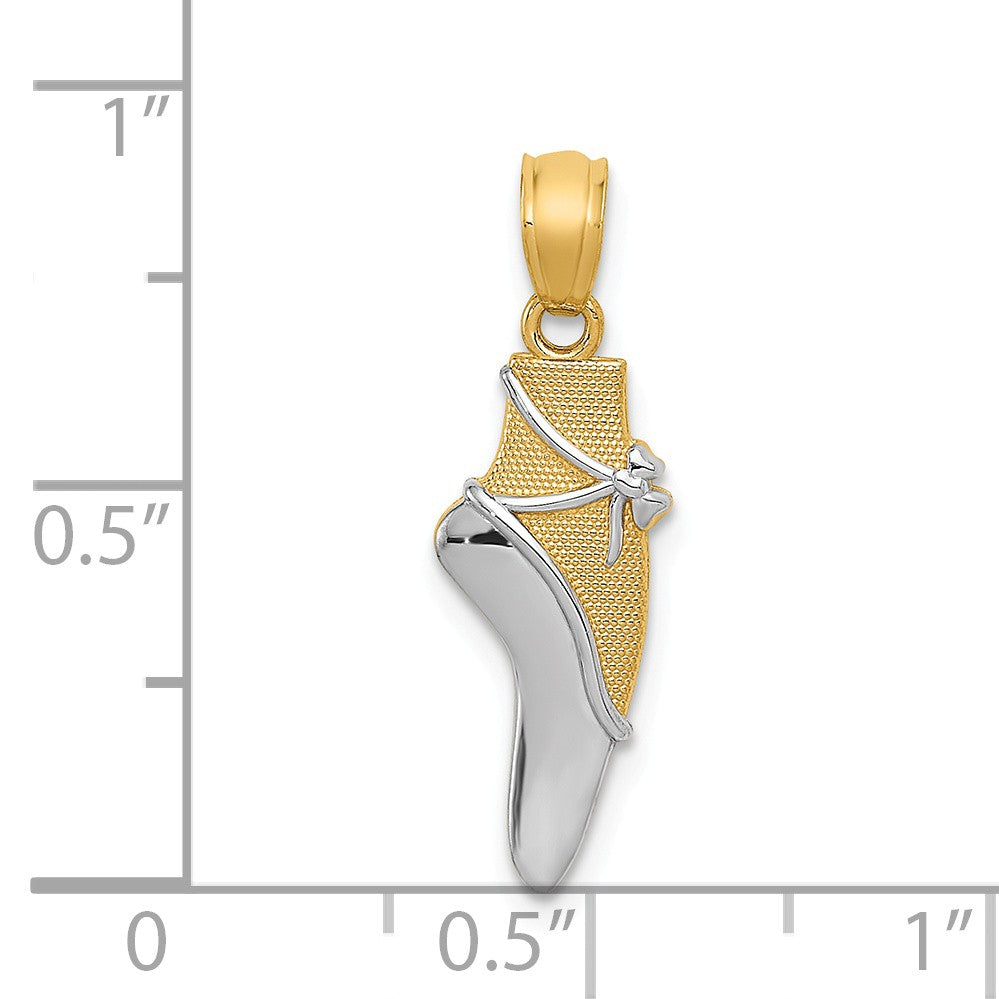 Alternate view of the 14k Yellow Gold and White Rhodium Two Tone Ballet Shoe Pendant by The Black Bow Jewelry Co.