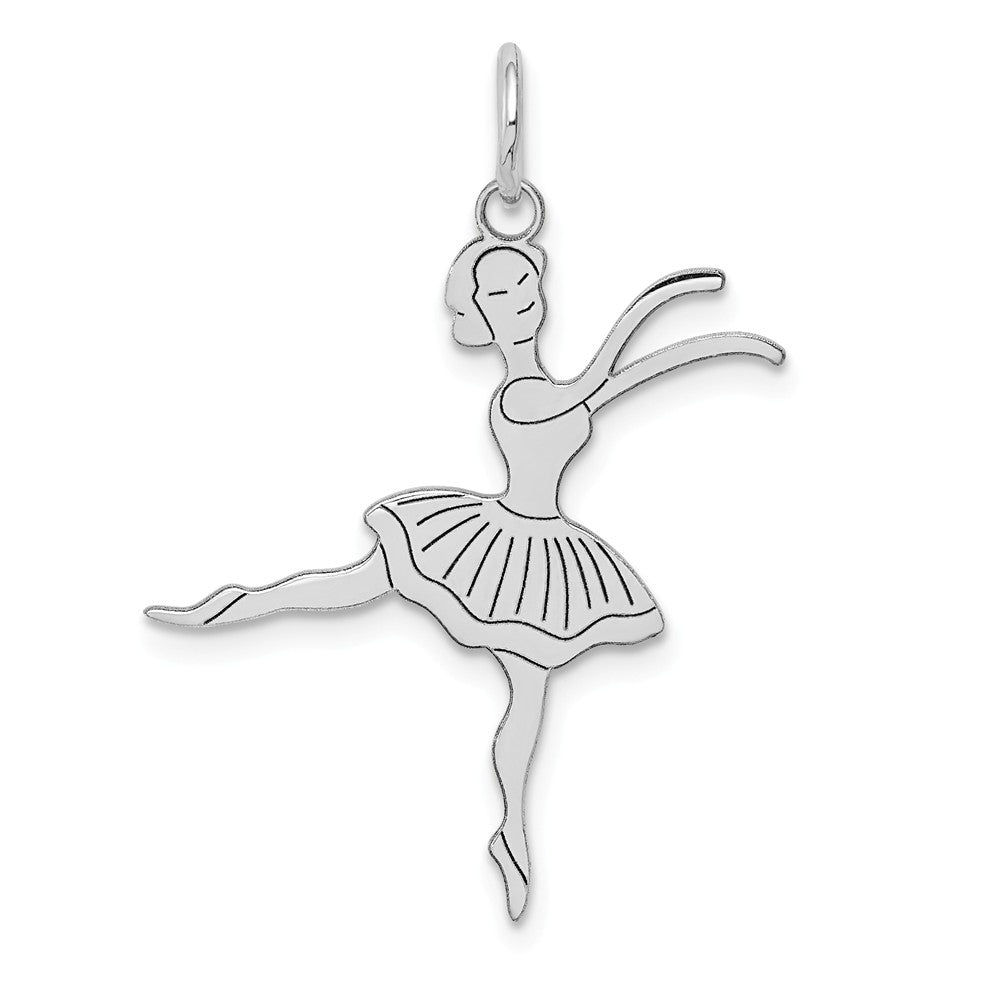 14k White Gold Satin Polished Ballerina Pendant, Item P11219 by The Black Bow Jewelry Co.