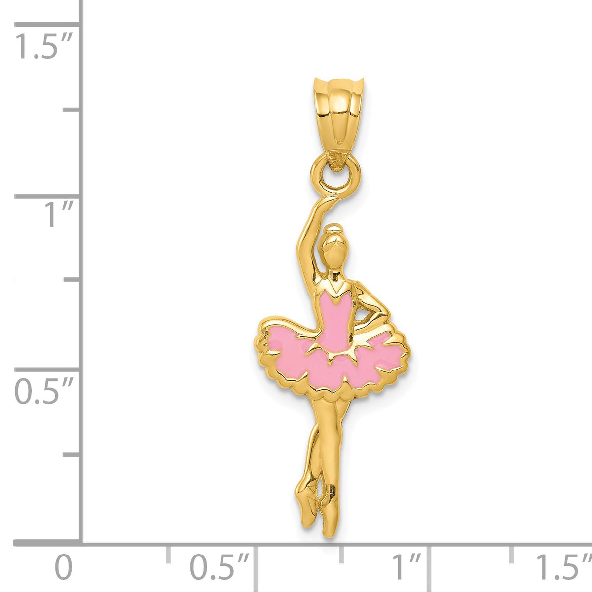Alternate view of the 14k Yellow Gold 2D Pink Enameled Ballerina Pendant by The Black Bow Jewelry Co.