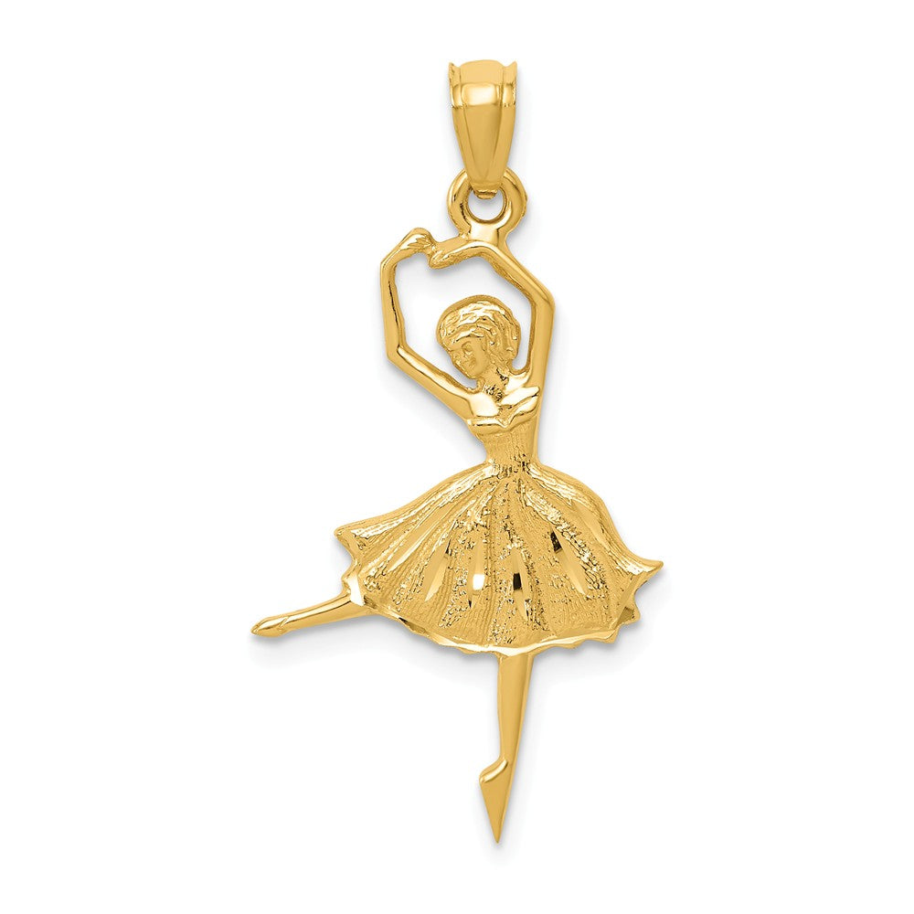 14k Yellow Gold Diamond Cut Dancing Ballerina Pendant, Item P11222 by The Black Bow Jewelry Co.