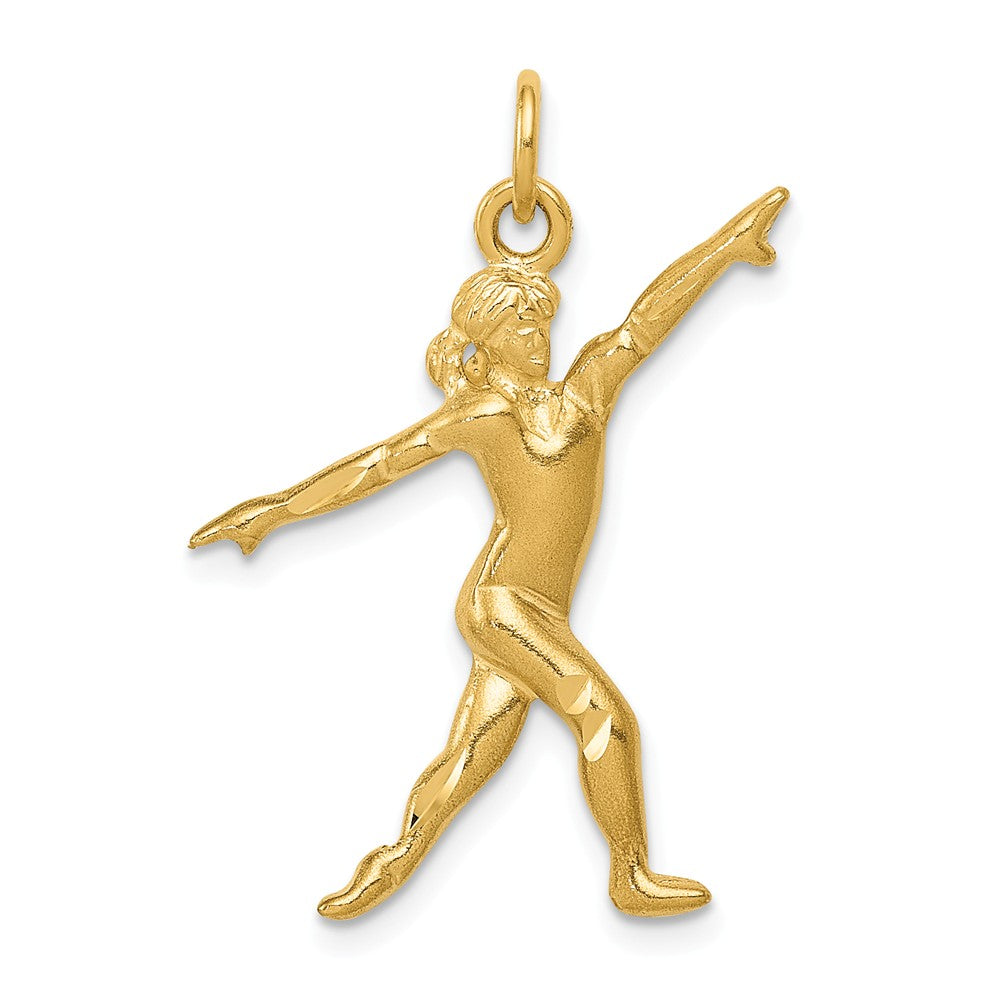 14k Yellow Gold Satin and Diamond Cut Gymnast Pendant, Item P11236 by The Black Bow Jewelry Co.