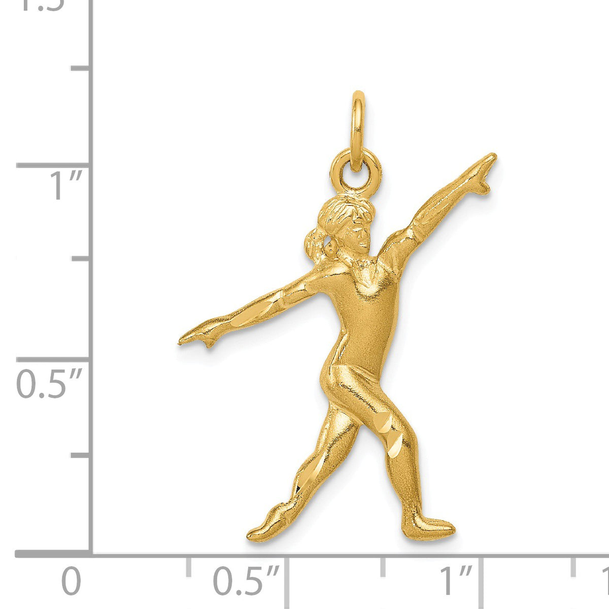 Alternate view of the 14k Yellow Gold Satin and Diamond Cut Gymnast Pendant by The Black Bow Jewelry Co.