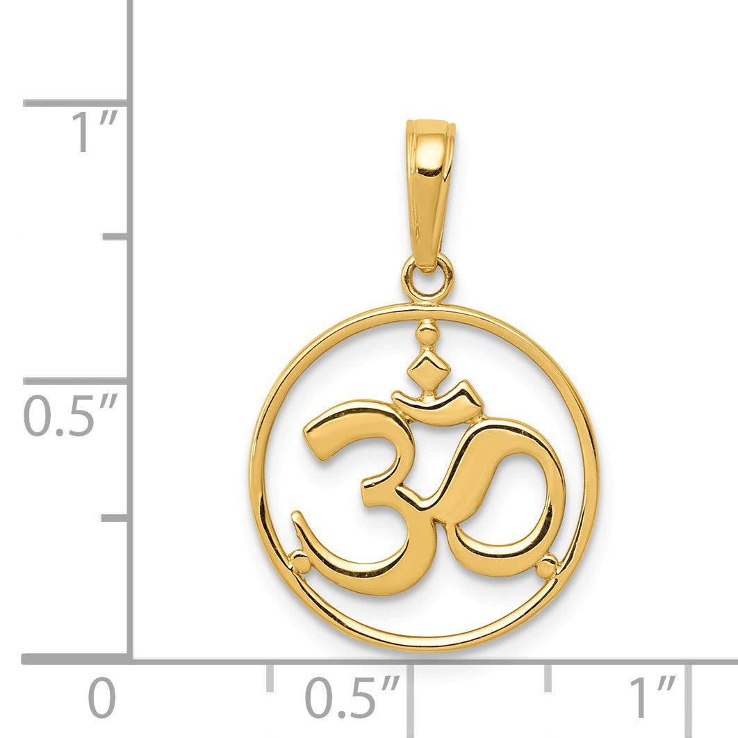 Alternate view of the 14k Yellow Gold OM Yoga Symbol Pendant, 16mm by The Black Bow Jewelry Co.