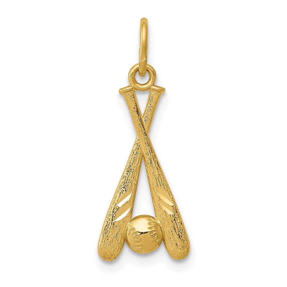 14k Yellow Gold Diamond Cut Baseball Bats and Ball Pendant, Item P11259 by The Black Bow Jewelry Co.