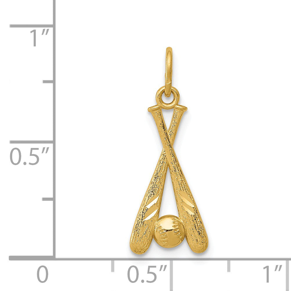 Alternate view of the 14k Yellow Gold Diamond Cut Baseball Bats and Ball Pendant by The Black Bow Jewelry Co.