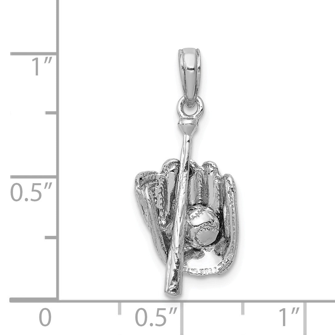 Alternate view of the 14k White Gold 3D Baseball Pendant by The Black Bow Jewelry Co.